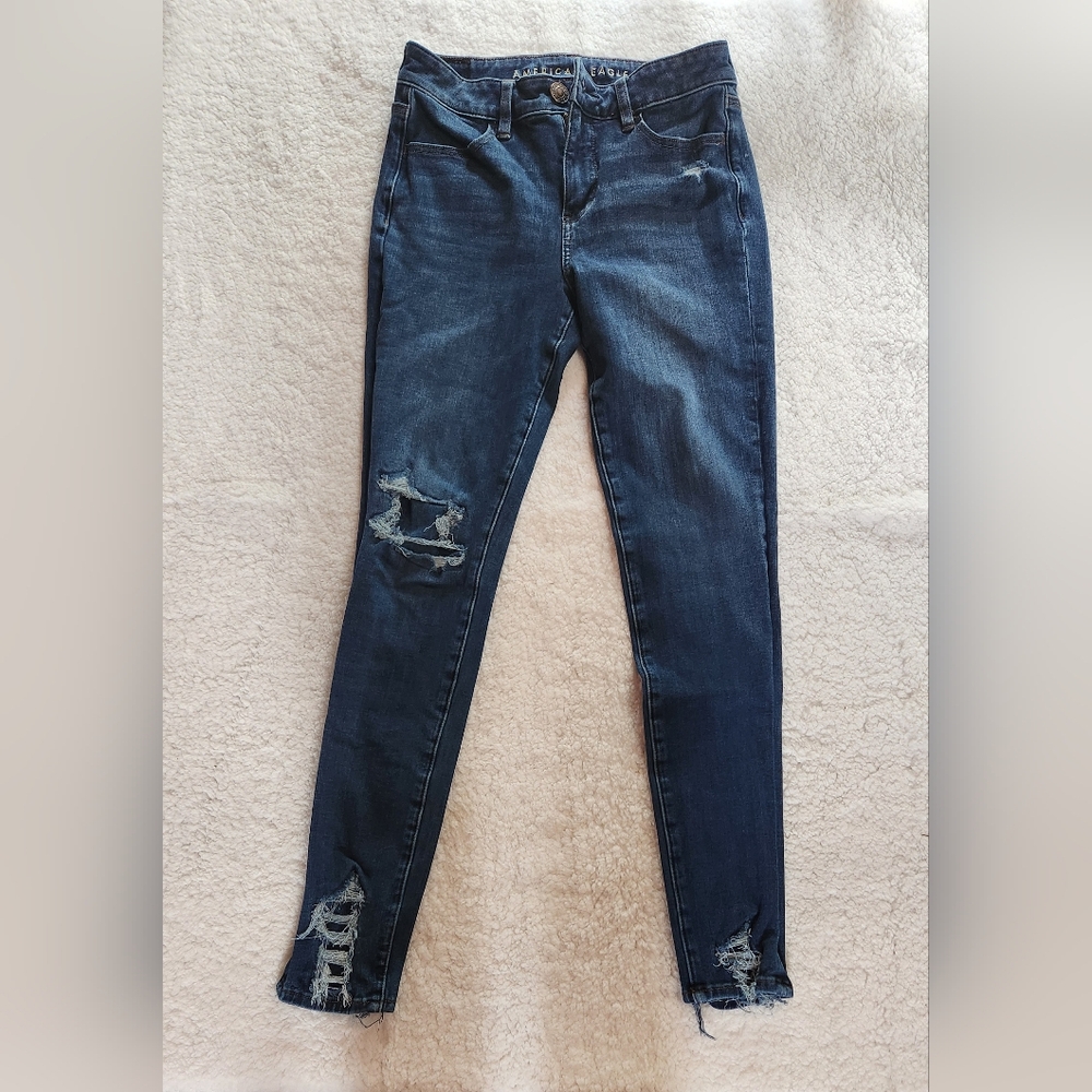 American Eagle Outfitters Blue Skinny Jeans Modern Distressed